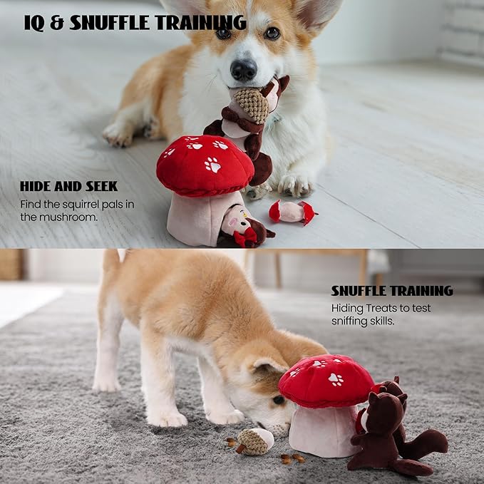 Nocciola Squirrel Dog Squeaky Toys-Hide and Seek Plush Dog Toys, Small Dog Toys for Boredom, Christmas Dog Toys for Small and Medium Size Dogs, Puppy Toys Pet Supplies