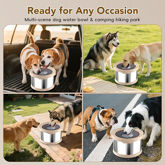 UPSKY Dog Water Bowl No Spill 10L Stainless Steel, 2.6 Gallon Large Capacity Spill-Proof Dog Bowls, Non-Slip Slow Drinking Anti-Splash Bowl for Large Messy Drinkers, No Mess Indoor/Outdoor Use, Beige