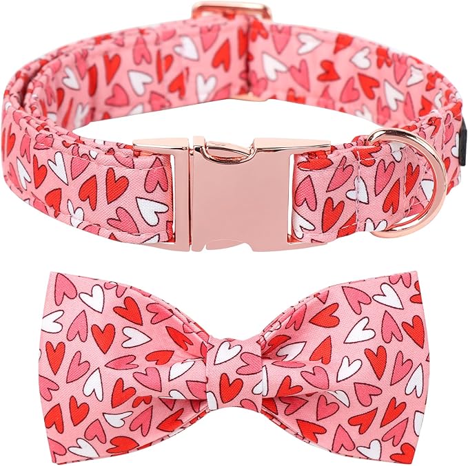 Lionet Paws Valentines Dog Collar Bowtie, Dog Bowtie Collar with Metal Buckle for Dogs, Adjustable Comfortable Dogs Collars Girl Boy, S, Neck 10-16 in