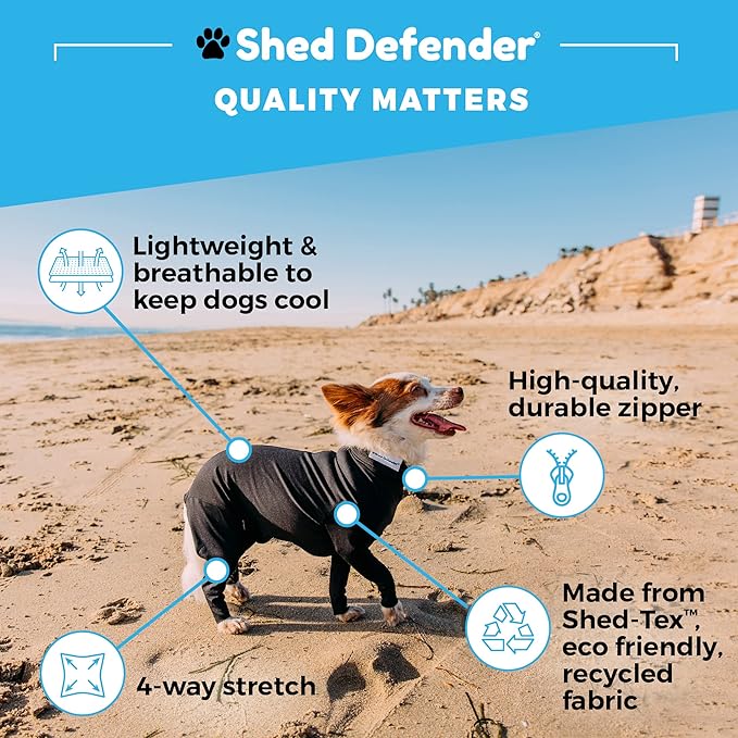 Shed Defender Original Dog Onesie for Dog Shedding, Seen on Shark Tank, Lightweight Breathable, Bodysuit for Dogs, Recovery Suit, Jumpsuit, Dog Body Suit, Shed Shirt, Post Surgery Onesie, Vet Approved