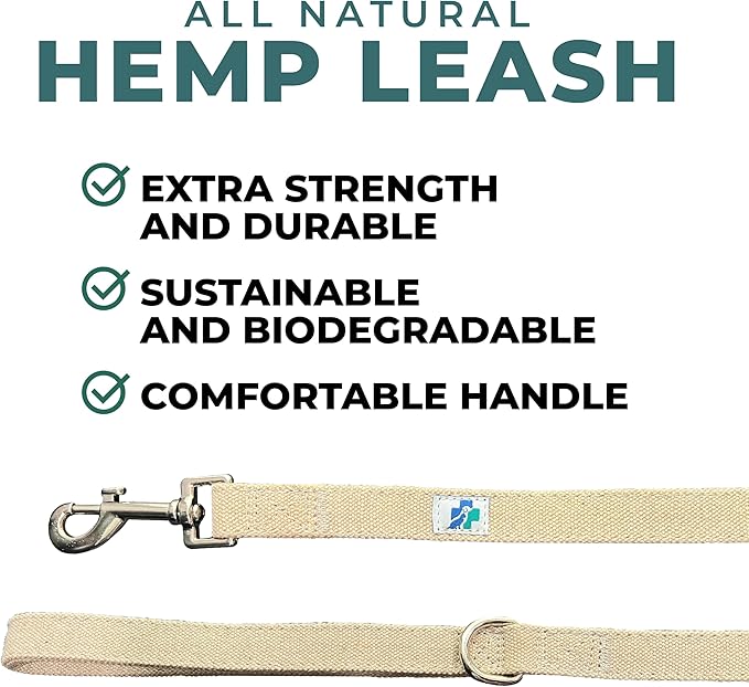 VetGen Wellness 5' All Natural Hemp Fabric Leash for Dogs - Sustainable, Biodegradable, and Earth-Friendly - Stainless Steel Swivel Eye Bolt Snap & D-Ring for Training or Everyday Use