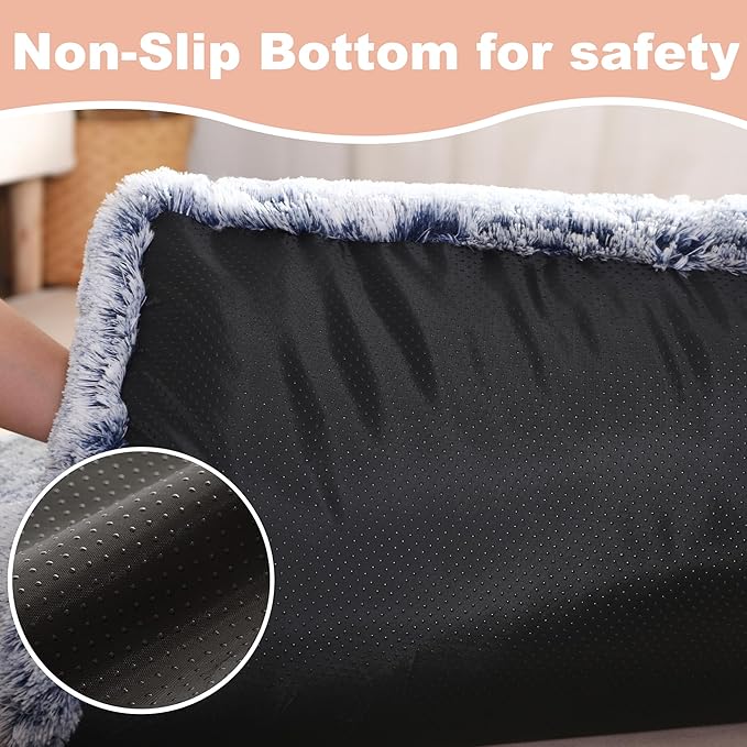 Bedfolks Plush Waterproof Dog Crate Bed, XXL Faux Fur Kennel Pad, 47"x29", Dark Blue