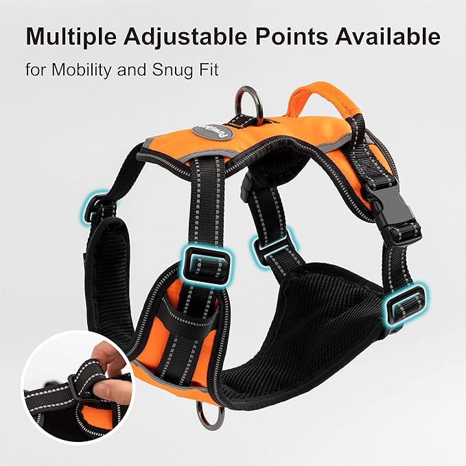 No Pull Dog Harness, Reflective Walking Dog Harness with Easy Control Handle and Front & Back Clips,Adjustable Breathable Soft Padded Dog Vest Harness for Large Medium Small Dogs,Orange,M