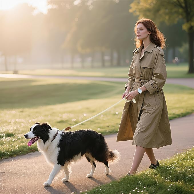 Mile High Life Leather Dog Leash, Heavy Duty Strong Genuine Leather Handle Rope Leash Soft and Comfortable for Small Medium Large Dogs (Cream White, 60 Inch)