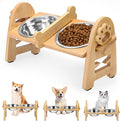 MCEAST Elevated Cat Bowls, Adjustable Raised Dog Bowls Stand with 2 Pieces 304 Stainless Steel Bowls, Bamboo Pet Elevated Bowl Cat Feeder for Newborn Cats Dogs Pets from 4.4 to 11 Pounds