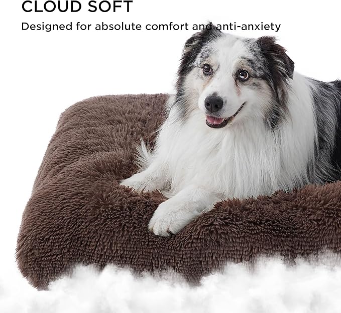 Bedsure Washable Large Dog Bed for Crate, Faux Fur Dog Crate Pad for Large Breed, Plush Soft Comfort Dogs Sleeping Mat, Anti-Slip Pet Kennel Pad, 35" x 23", Dark Brown