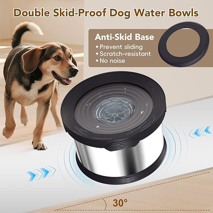 UPSKY Dog Water Bowl No Spill 8L Stainless Steel, 2.1 Gallon Large Capacity Spill-Proof Dog Bowls, Non-Slip Slow Drinking Anti-Splash Bowl for Large Messy Drinkers, No Mess Indoor/Outdoor Use, Black