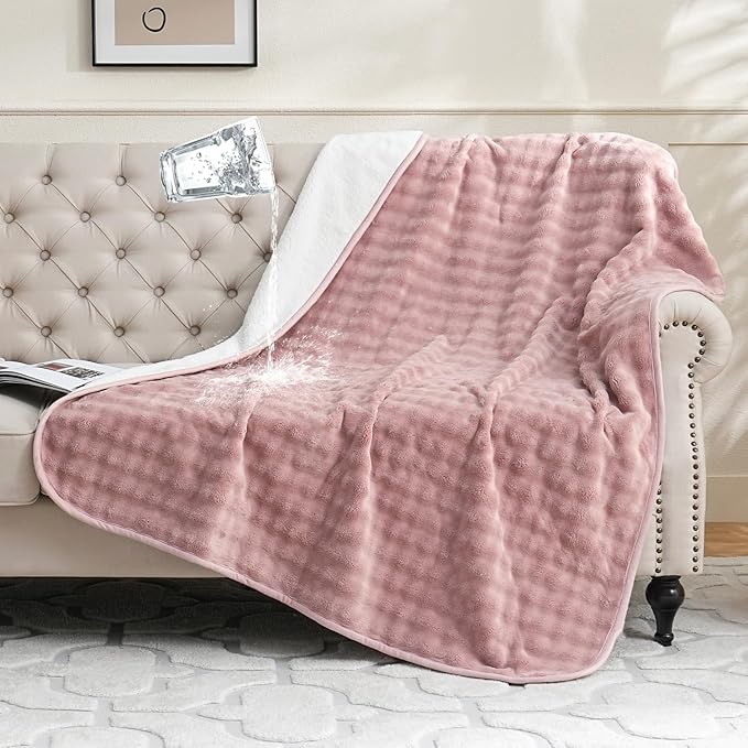 Waterproof Blanket for Bed Couch Sofa Car, Soft Leakproof Dog Blanket with 3D Bubble Pattern, Reversible Water Proof Pet Blankets for Dogs Cats Puppies (50"x60", Dusty Pink)