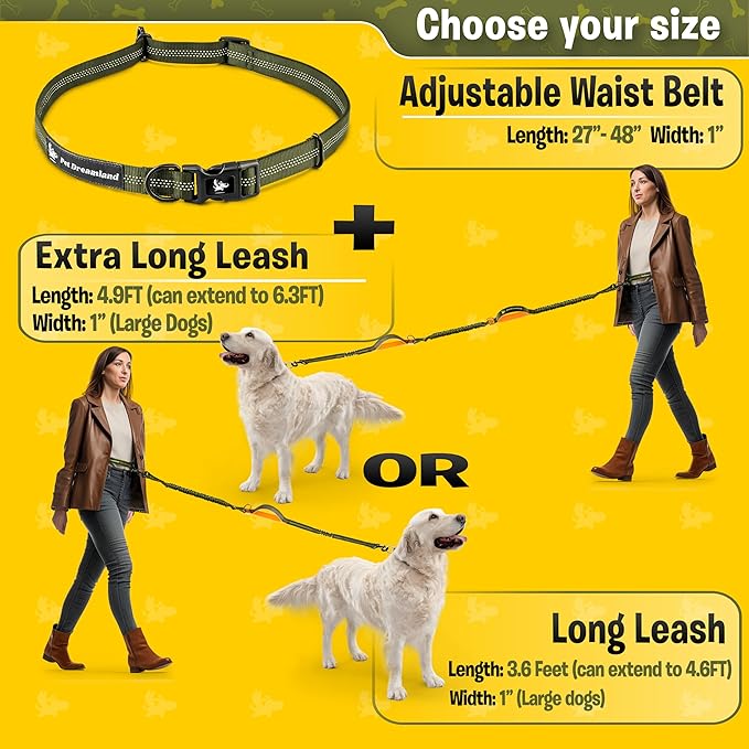 Pet Dreamland Exquisite Hands Free Leash for Large Dogs. Ultimate Comfort & Freedom for Running, Walking and Hiking. Premium Quality, Durable & Versatile Dog Walking Belt. Your Dog Will Love It.