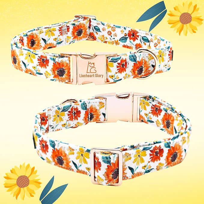 Lionheart glory Dog Collar Bow Collar Floral Dog Collar with Bow Tie Spring Summer Cute Collar Dog Boy or Girl Dog Collars Soft Durable Adjustable Dog Collars for Large Dogs, A:Gerbera