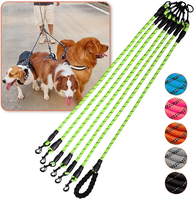 Six Dog Leash,6 Way for Dogs Walker,360 Swivel No Tangle Walking for 6 Dogs with Reflective, Dog Leash for Walking and Training