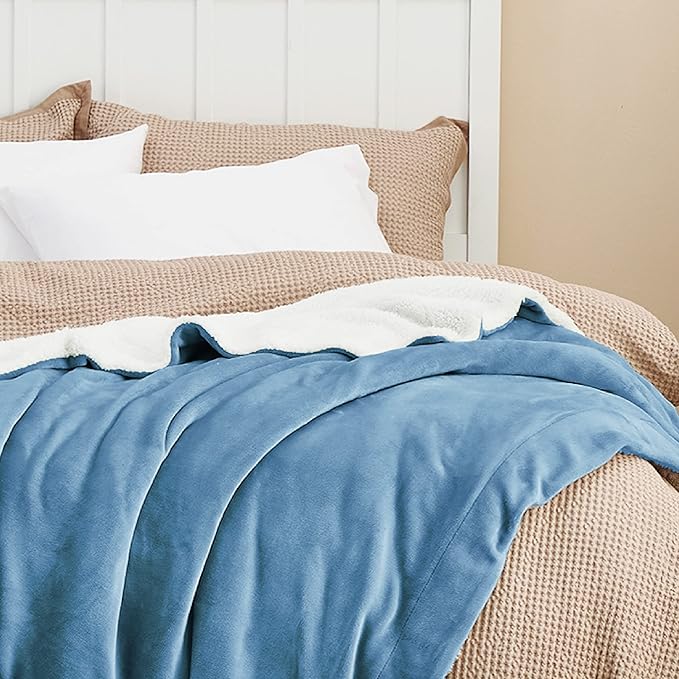 Bedsure GentleSoft Sherpa Fleece Throw Blanket for Couch, Non-Heated, Thick and Warm Throw for Women and Men, Soft Fuzzy Plush Blanket for Winter, Washed Blue, 50x60 Inches