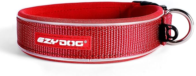 EzyDog Neo Dog Collar - Waterproof & Reflective Dog Collar with Soft Padded Neoprene for Comfort & Durable Nylon – Features Quick Release Buckle and Built-in ID Clip (Medium, Red)