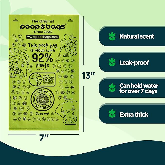 The Original Poop Bags® 92% Plant-Based Dog Waste Bags, Unscented, Leakproof & Extra-Thick, 360 Bags (24 Leash Rolls)
