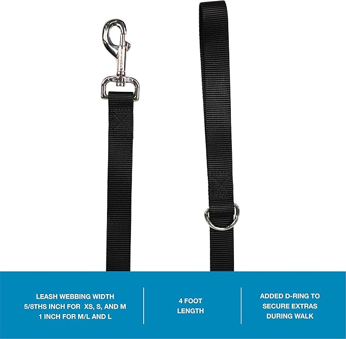 Blue-9 Pet Products No-Pull Balance Harness and Loose Leash Walking Set Dogs, Made in The USA, Black, Medium