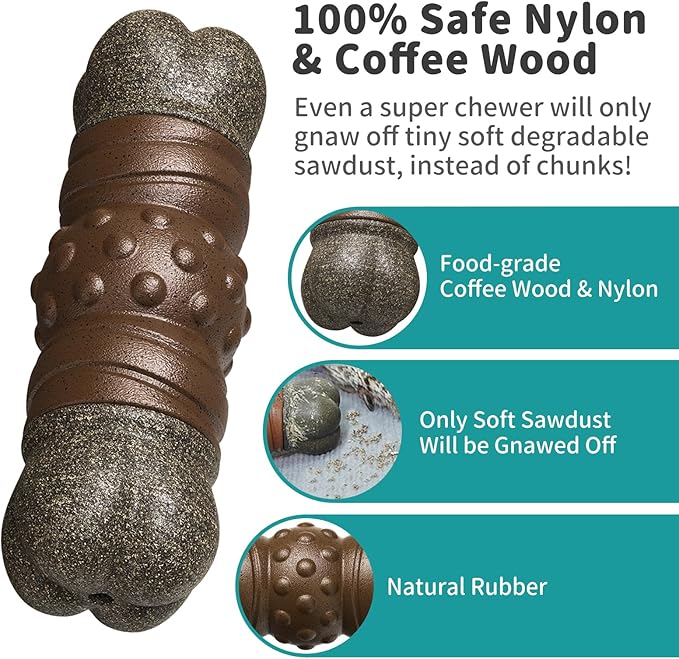 Dog Toys for Aggressive Chewers, Indestructible Squeaky Chew Toy to Keep Them Busy, Tough Nylon & Rubber Pitbull Bones for Training and Teeth Cleaning, Reduce Boredom for Medium Large Breed