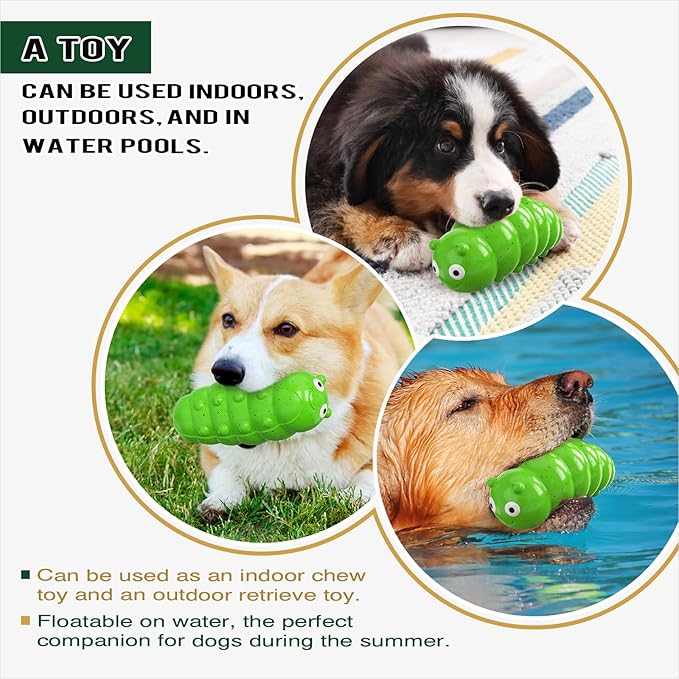 Large Size BouncyLarva Squeaky Dog Toy for Medium/Large Dogs Breed Aggressive Chewers Durable Bouncy Squeak Toys Green