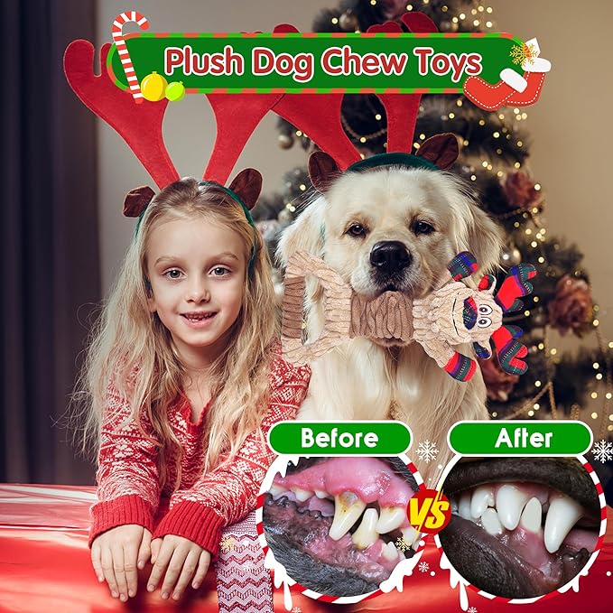 Christmas Dog Toys, Plush Squeaky Dog Toy with Crinkle Paper, Cute Christmas Puppy Toys with Cotton, Durable Interactive Dog Chew Toys for Puppy Small Medium Large Breed