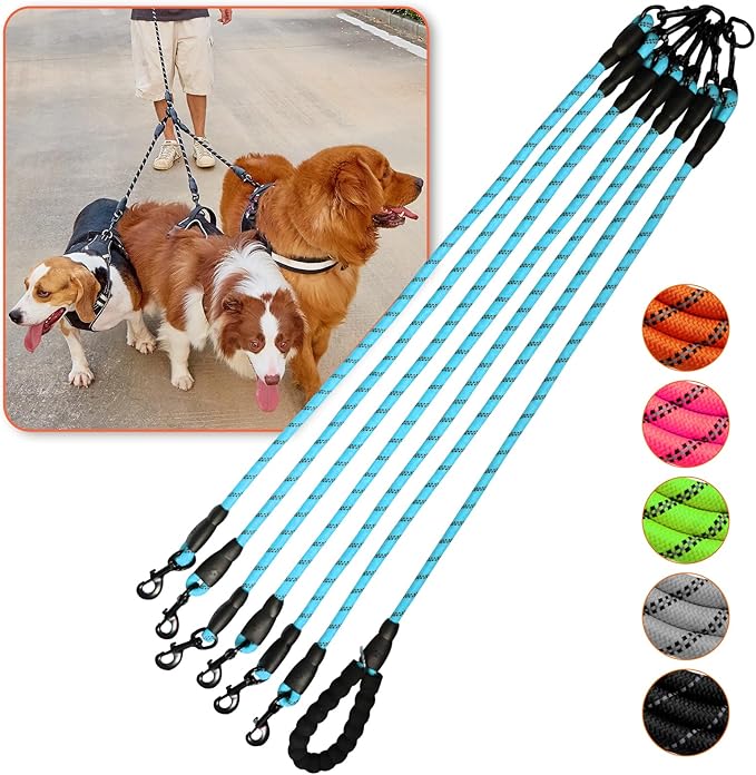 Double Leashes - 6 Way Leash for 6 Dogs with Reflective Swivel, Walking & Training