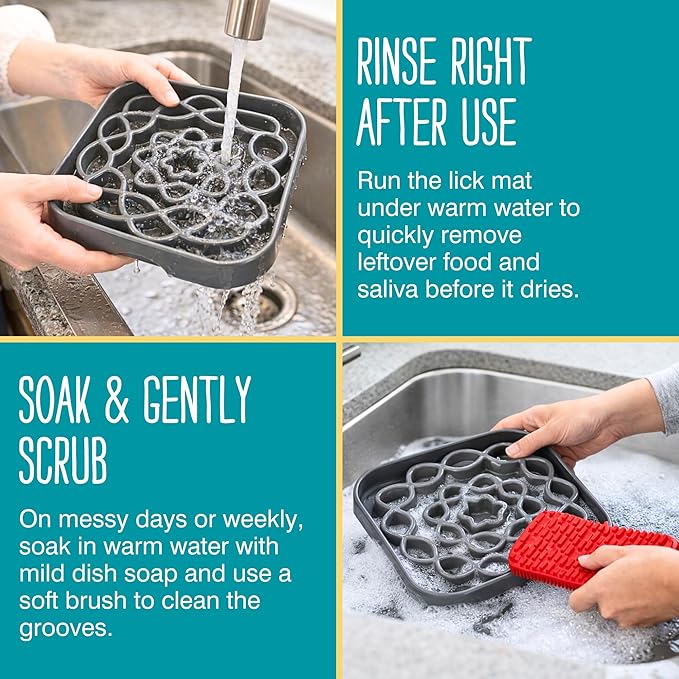 Messy Mutts and Cats Interactive Square Slow Feeder | Cool Grey (2 Cup) | 8” x 8” Square Puzzle Slow Feeder for Dogs/Cats | Enrichment Food Dish for Slow Eating, Bloating