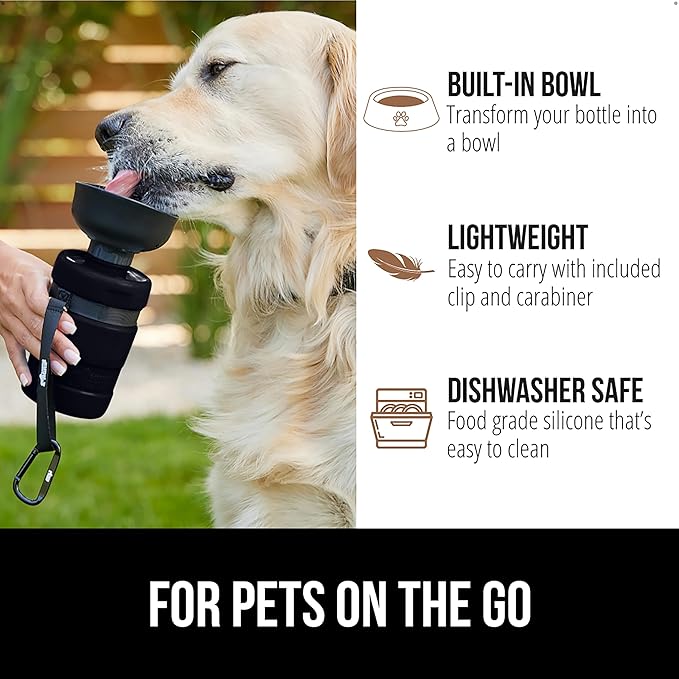 GORILLA GRIP Dog Water Bottle, Portable Water Bowl Dispenser for Dogs, 12 oz Leak Proof Pet Travel Squeeze Bottles Food Grade Silicone, Pet Stocking to Go Puppy Essentials, Black