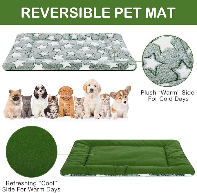 VitalCozy 4 Pcs Dog Crate Pads, Ultra Soft Warm Washable Anti-Slip Kennel Bed Mat for Pets, Reversible, Replaceable, Cozy Cage Liner for Small Medium Large Dogs and Cats(18 x 24 x 1.6 Inch,Green)