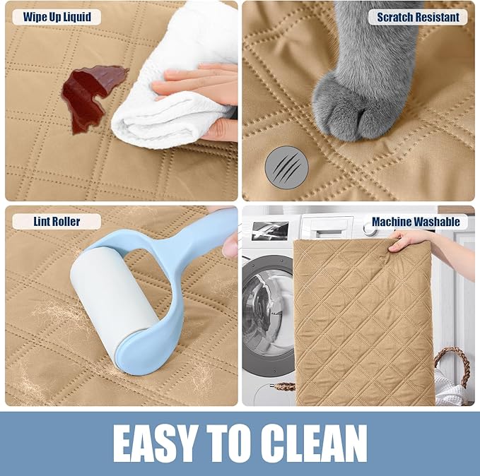 Smiry Waterproof Dog Bed Cover Pet Blanket, Soft Washable Dog Blanket for Furniture Bed Couch Sofa Reversible, Checkered (30"x90", Camel/Beige)