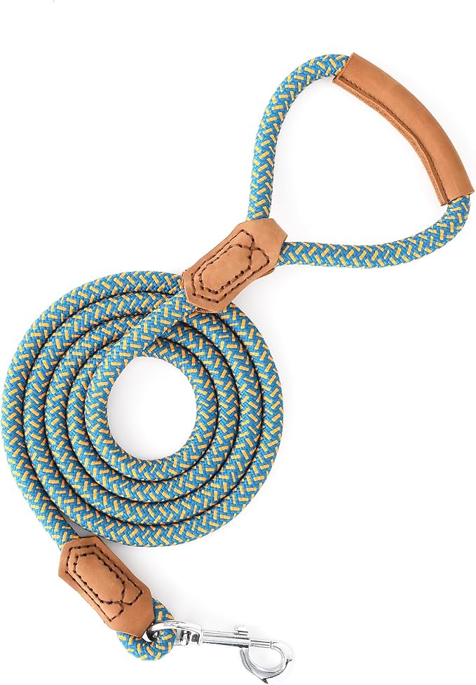 Mile High Life Leather Dog Leash, Heavy Duty Strong Genuine Leather Handle Rope Leash Soft and Comfortable for Small Medium Large Dogs (Peacock Blue, 72 Inch)