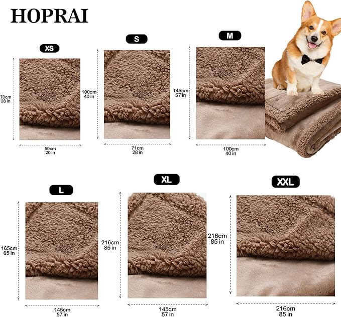 Waterproof Pet Blanket for Medium Large Dogs Washable Fluffy Thick Jacquard Shag Fleece Warm Sherpa Pet Blanket Cats Puppy Couch Protection (Light Coffee XL57*85inches)