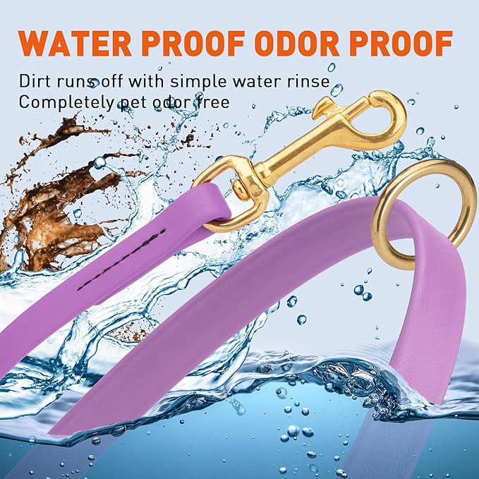 Viper Biothane K9 Working Dog Leash Waterproof Lead for Tracking Training Schutzhund Odor-Proof Long Line with Solid Brass Snap for Puppy Medium and Large Dogs 6ft, Amethyst Purple