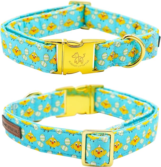 Elegant little tail Easter Dog Collar, Chicken Eggs Dog Collar with Flower Blue Boy Girl Pet Gift Puppy Flowers Adjustable Pet Collars for X-Large Dogs