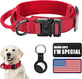 Tactical Dog Collar and Bungee Leash,Military & Leash Set with USA American Flag Adjustable K9 Heavy Duty Metal Buckle Handle,with Patches Airtags Case (XL, Red(1PCS))
