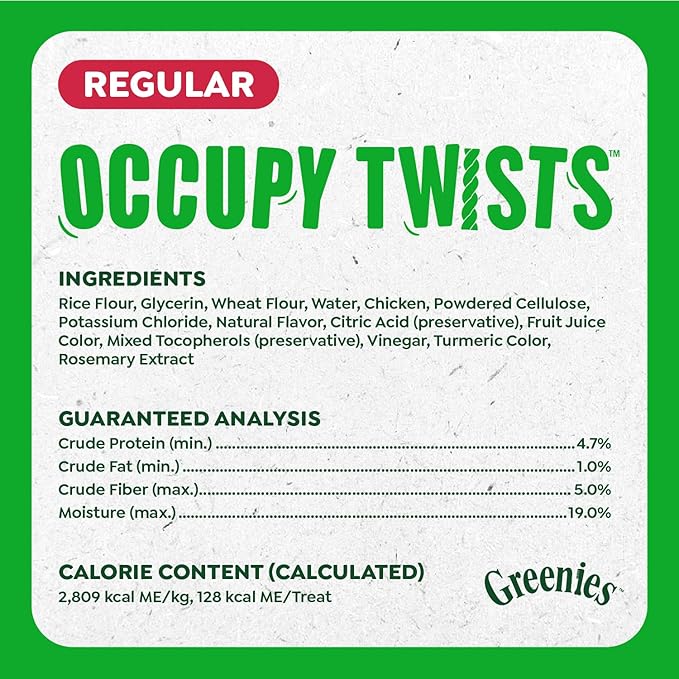 Greenies Occupy Twists Natural Dog Treats Regular Size Dog Chews Long Lasting Chicken Flavor, 8.65 oz. Pack, 6 Count