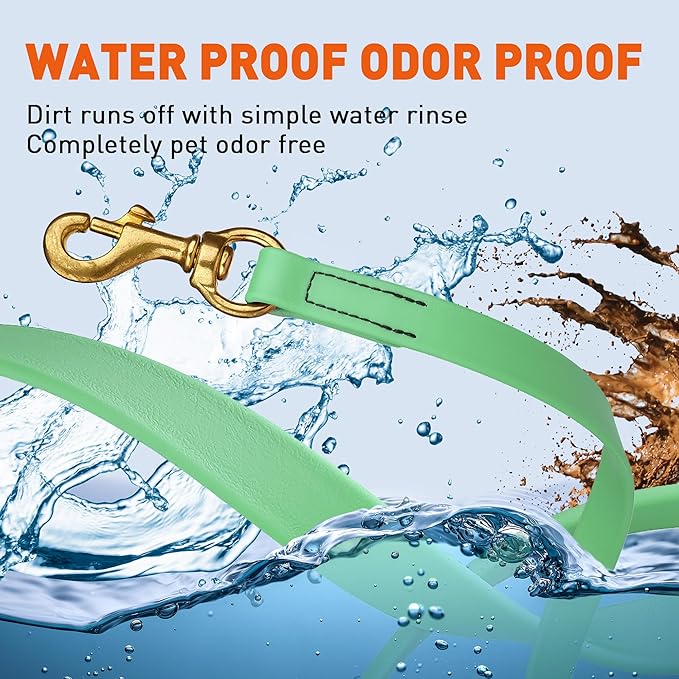 Viper Biothane K9 Working Dog Leash Waterproof Lead for Tracking Training Schutzhund Odor-Proof Long Line with Solid Brass Snap for Puppy Medium and Large Dogs, 15ft Sea Foam Green