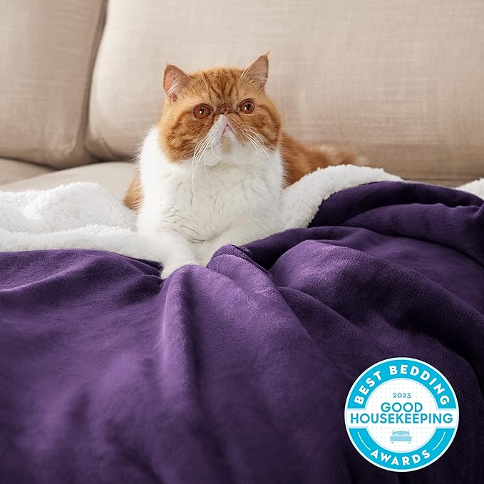 Bedsure GentleSoft Sherpa Fleece Blankets King Size for Bed, Non-Heated, Thick and Warm Throw Gifts for Women and Girls, Soft Fuzzy Plush King Blanket for Winter, Purple, 108x90 Inches