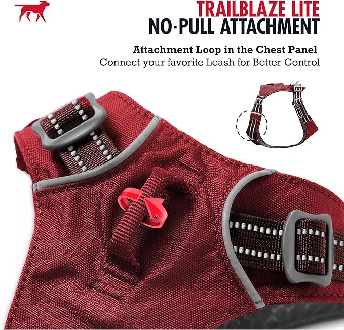 Tuff Pupper All-Day Wear Dog Harness | for Walking, Trail Running, Hiking | Front & Back Leash Clips | Reflective Trim | Easy On/Off Buckles | Lightweight Breathable | No Pull Design (XXXS, Red)