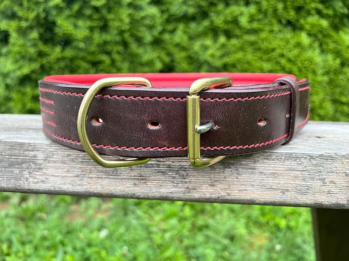 Leaders Leather Dog Collar with Customized Name Plate (Red/Brown Extra Large (21"-26"))