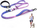 Heavy Duty Hands Free Dog Leash, 4-6 FT Reflective Adjustable Waist Dog Leash Belt with Padded Handles, Shock Absorbing Bungee and Car Seat Belt for Large Medium Dogs (Purple Blue, L)