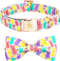 Elegant Little Tail Pink Bunny Print Easter Dog Collar, Medium Size, Cotton, Adjustable, Durable, Buckle Closure, For Medium Dogs