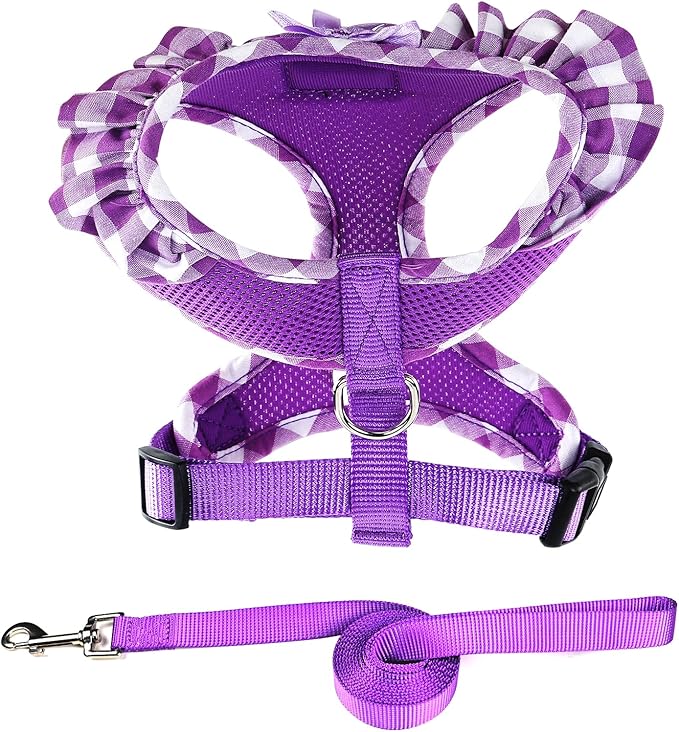 SuperBuddy Upgraded Soft Mesh Dog Harness, Super Breathable Lightweight Pet Harnesses for Puppy Dogs Outdoor Walking, Purple Dog Harness and Dog Leash Set Packing -Medium