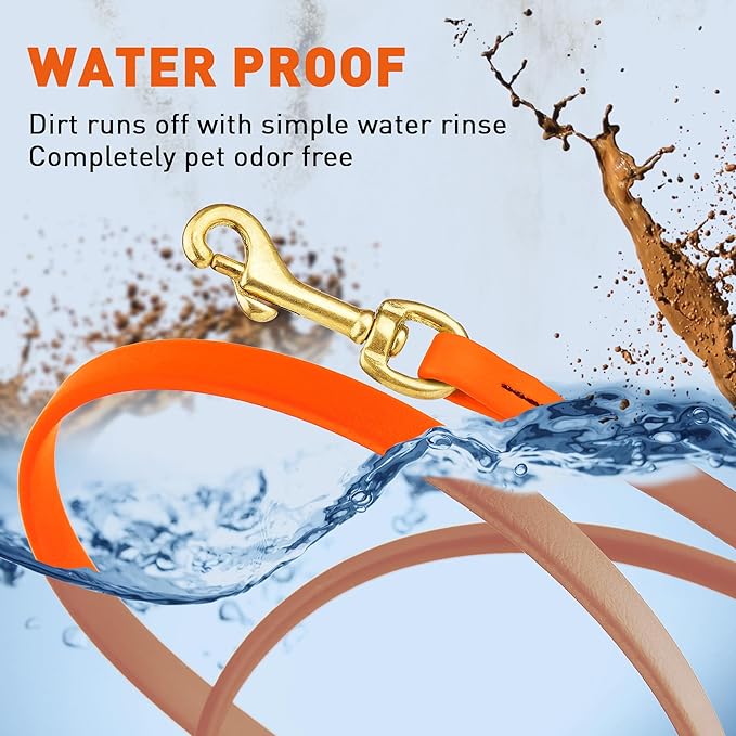 Viper Biothane K9 Working Dog Leash Waterproof Lead for Tracking Training Schutzhund Odor-Proof Long Line with Solid Brass Snap for Puppy Medium and Large Dogs, 15ft Hunter Orange