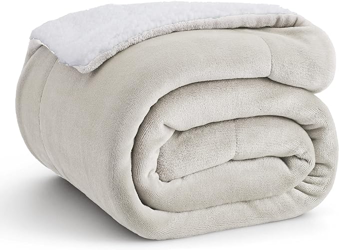 Bedsure GentleSoft Sherpa Fleece Twin Size Blanket for Couch, Non-Heated, Thick and Warm Throw for Women and Men, Soft Fuzzy Plush Twin Blanket for Winter, Linen, 60x80 Inches
