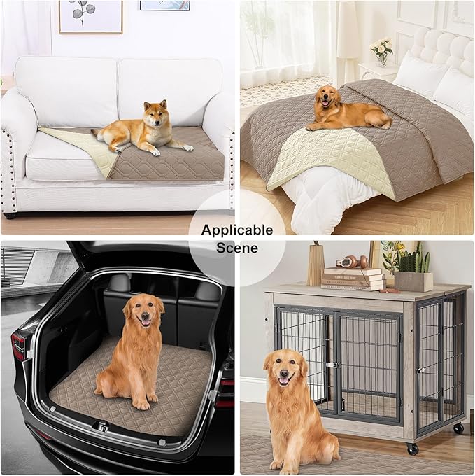 Smiry Reversible Waterproof Couch Covers for Sofa, Washable Dogs Pet Couch Covers for 3 Cushion Sofa Pet Friendly, Water Resistant Furniture Protector Slipcover, Geometric (52"x82", Taupe/Beige)