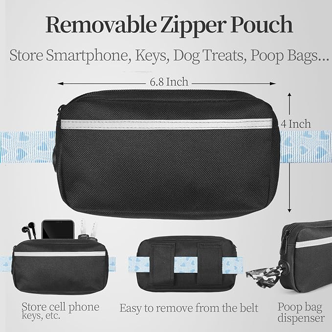 iYoShop Hands Free Dog Leash with Zipper Pouch, Dual Padded Handles and Durable Bungee for Walking, Jogging and Running Your Dog (Blue Heart, Large)