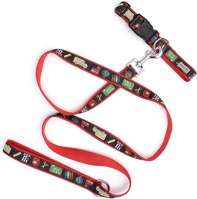 THE WORTHY DOG Collar for Large Dogs, Adjusts 18-24 inches, Durable Nylon Webbing, Quick Release Buckle, K9 College Pattern, Black, X-Large