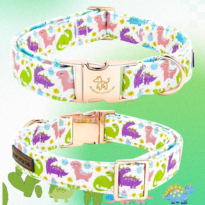 Elegant little tail Dog Collar- Cute Dinosaur Dog Collar with Bow for Small Puppy, Male Adjustable Cotton Summer Pet Bow Holiday Puppy Collar for Small Medium Large Dogs