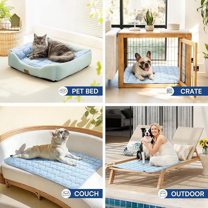 Luciphia Premium Dog Cooling Mat Non-Slip Q-MAX>0.5 Self-Cooling Pad for Large Pet Indoor Portable Kennel Puppy Bed for Couch Summer Crate Pad for Dog Washable Light Blue 40x60 inches