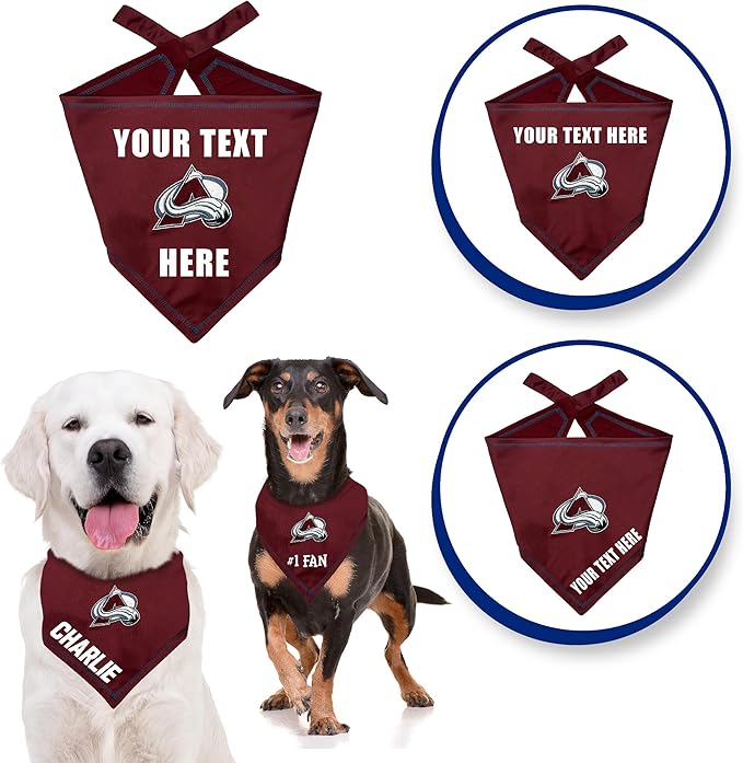 Pets First NHL Colorado Avalanche Personalized Tie Around Bandana for Dogs & Cats, Size Large/X-Large. Custom Dog Bandana Scarf Bib for Pet Cat Dog. The Ultimate Game-Day & Party Customizable Bandana