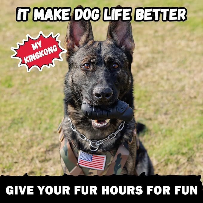 Natural Rubber Dog Chew Toy for Moderate Chewers or Older - Lifetime Replacement - Fetch Toy for Large Breed - Durable Gorilla Dog Toy, Black