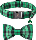 DOGWONG St. Patrick's Day Dog Collar with Bowtie, Green Plaid Bowtie Dog Collar for Small Medium Large Dogs,L